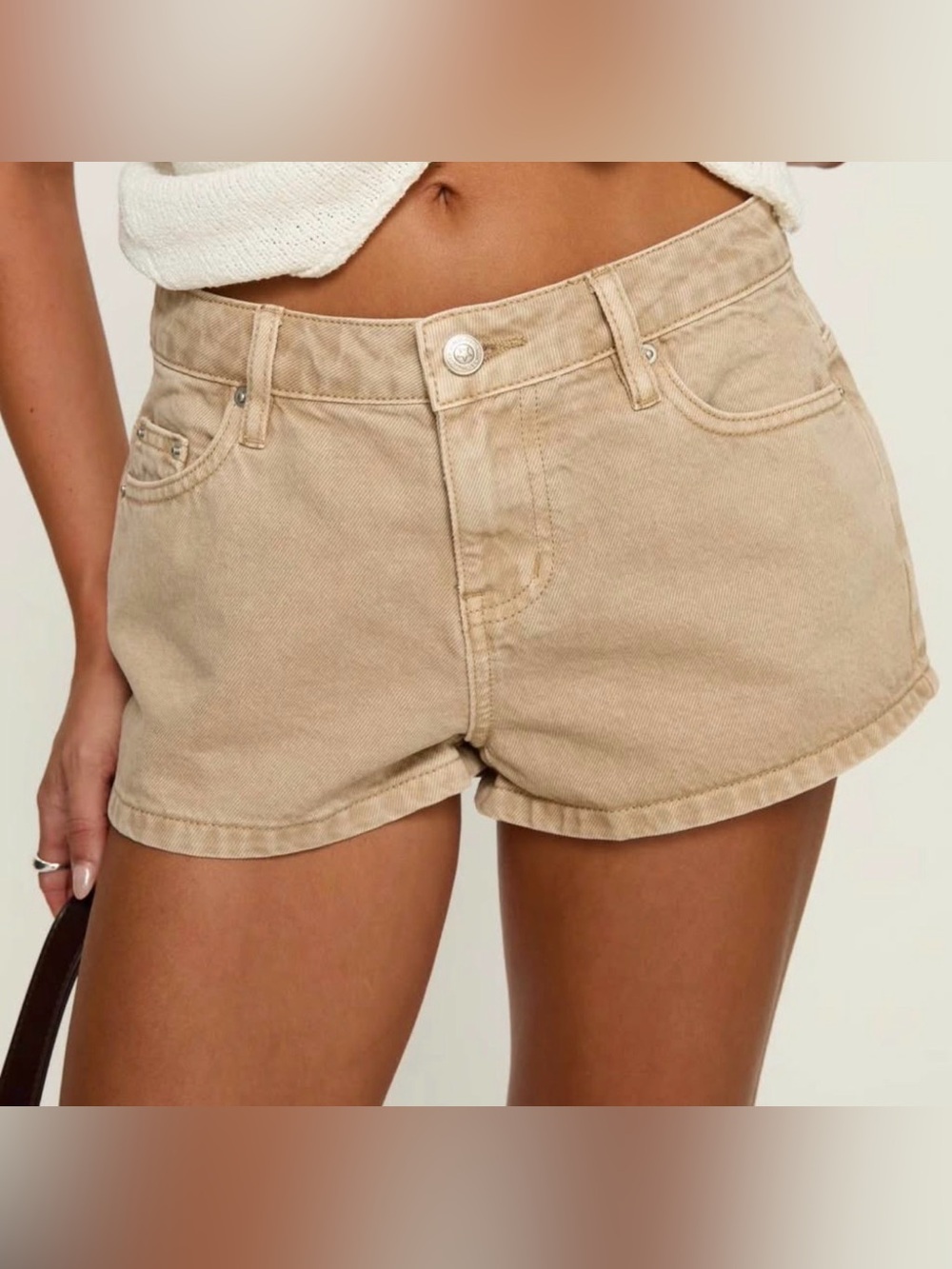 NWT: Princess Polly Low Rise Mini Denim Shorts Sand Wash | Size: 10 (30/33W)